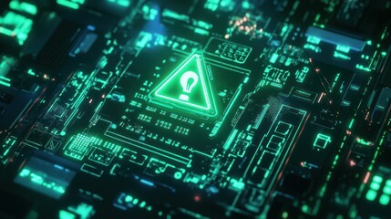 Fototapeta premium Circuit board with warning sign, futuristic technology, digital alert