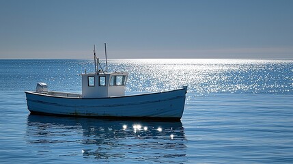 Peaceful Fishing Boat on Calm Sea