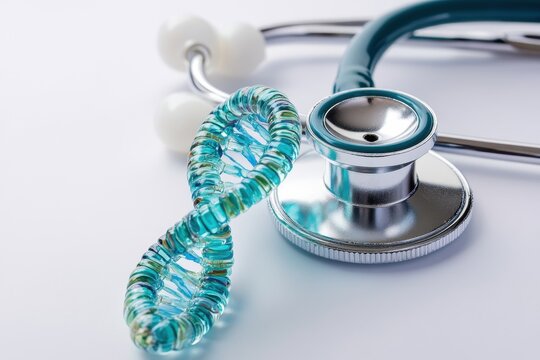 DNA strand and stethoscope resting on condom against a white backdrop in a health-themed composition, dna strand and stethoscope over condom on Transparent background