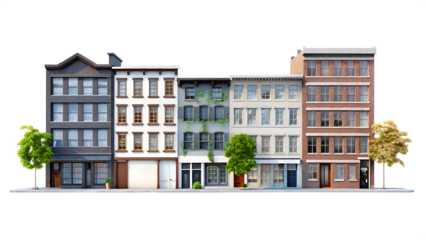 building city neighbourhood  isolated on transparent white background PNG. GENERATIVE AI