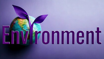 world environment day with earth globe and purple ribbon awareness card with fren