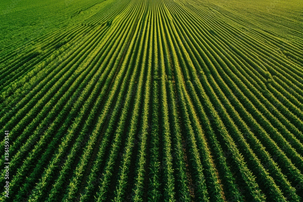 Aufkleber perfectly aligned green crop rows stretch into the horizon displaying natural beauty under soft ligh