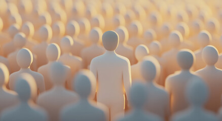 single figure stands out in crowd of identical figures