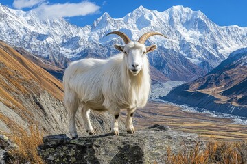 Obraz premium A mountain goat positioned on a rocky hill