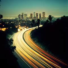 Dynamic light trails urban cityscape photostock nighttime aerial view motion effects