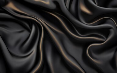 Fototapeta premium Elegant black satin fabric draped beautifully, showcasing smooth folds.