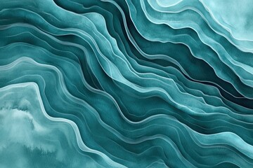 Abstract teal layered wavy design.  Intricate, flowing lines create a mesmerizing, textured surface.  Soft color transitions from turquoise to deep teal