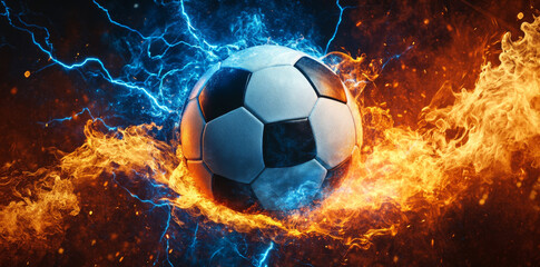 Fototapeta premium soccer ball surrounded by electric and fiery energy
