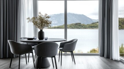 Modern dining room with lake view (2)