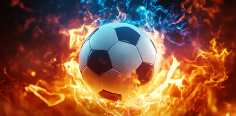 Obraz premium Fiery soccer ball surrounded by electric flames