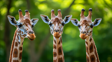 Naklejka premium Three giraffes with amusing expressions in zoo