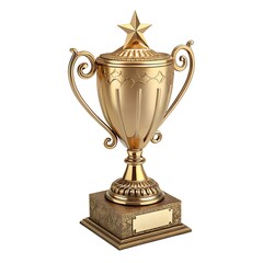 Award victory trophy cup with golden stars, top view. Success and victory concept. transparent background.