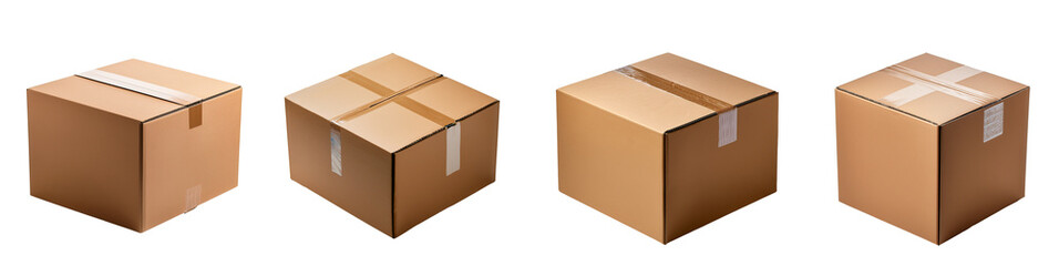 Four cardboard boxes in various arrangements for packaging and shipping purposes.