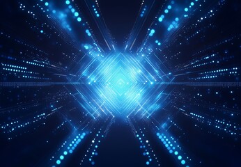Fototapeta premium Futuristic blue abstract digital background with glowing light rays and particles.