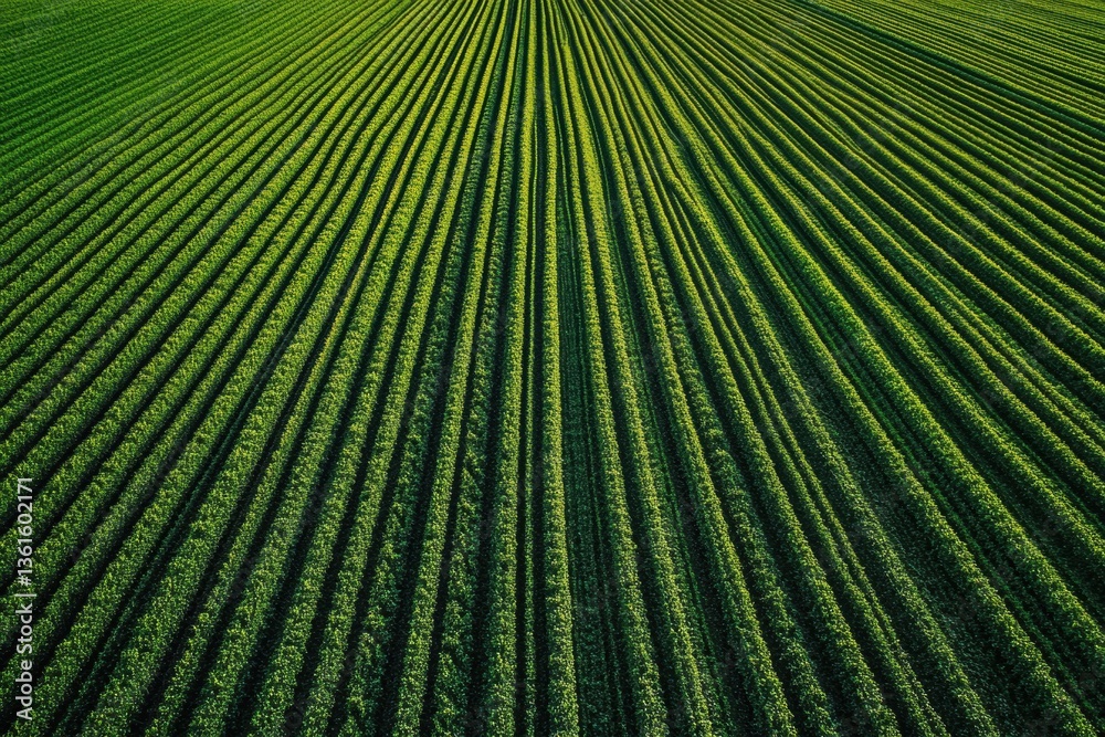 Poster Minimally styled aerial view of lush green crop rows extending into the horizon under soft natural lighting Generative AI