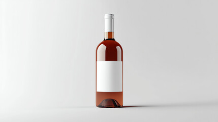 Red wine bottle with a blank white label, isolated on a white background—luxury, ultra-realistic mockup.