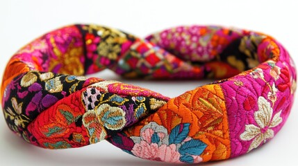 Fototapeta premium Vibrant Twisted Fabric Headband: A Tapestry of Colors and Textures