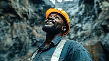  Smiling older engineer standing in front of an industrial site, experienced professional in safety gear at work