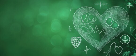 Health Symbols Green Background Bottom