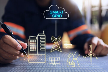 Electrical engineer planning smart grid projects as an alternative for future electricity generation and to support the increasing urbanization while using clean energy efficiently.