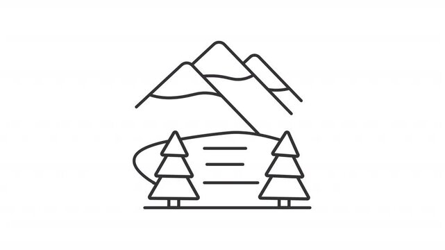 Animated Shey Phoksundo national park icon. Nepal nature reserved area line animation. Mountains and lake. Black illustration on white background. HD video with alpha channel. Motion graphic