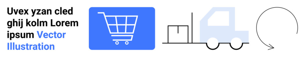 Shopping cart, boxes on a truck, and recycling arrow showing e-commerce, delivery, logistics, and sustainability. Ideal for shopping platforms, supply chain, logistics eco-themed visuals