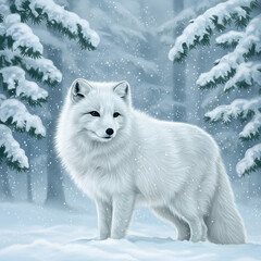 Naklejka premium The Snowy Fox in a Winter Wonderland