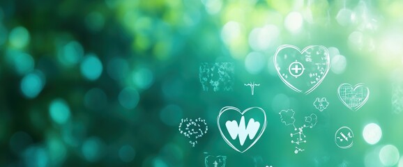 Health Symbols Green Background Bottom