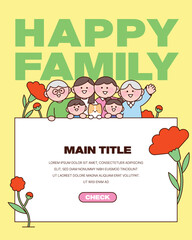 Happy family character template with carnation flowers and text space