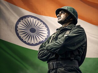 Indian Army Officer with National Flag – Patriotism and Honor