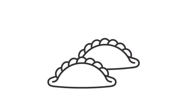 Animated dumplings icon. Street food snack with curried fillings line animation. Singapore cuisine traditions. Black illustration on white background. HD video with alpha channel. Motion graphic
