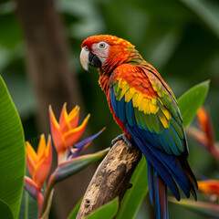 Fototapeta premium The Vibrant Parrot in a Tropical Rainforest