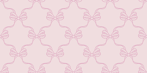 Cute pastel pink vector pattern bow background, girly ribbon repeating wallpaper design