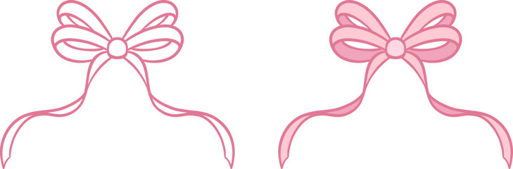 Cute bow vector illustration, pink line art ribbon doodle, adorable girly decorative holiday clip art set