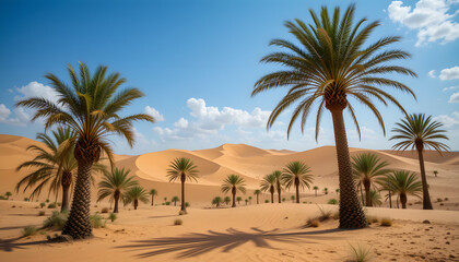 Exploring Palm Trees and Sand Dunes Under a Clear Blue Sky