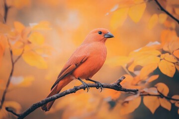 A gorgeous, tropical bird perched on a branch with stunning colors, yet its sharp beak and claws signal the threat of an attack if provoked. 
