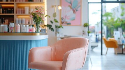 Fototapeta premium Modern Interior Design of a Chic Salon with Soft Pastel Colors