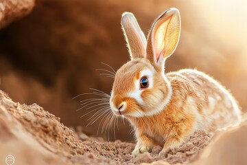 Fototapeta premium A rabbit darting into a burrow, using speed and agility to evade a predator, showing the flight response as a primary defense mechanism.
