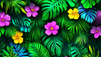 Colorful flowers and foliage create vibrant pattern