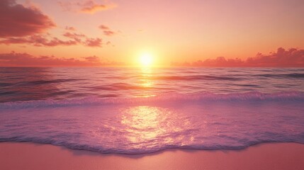 Obraz premium Serene ocean sunset with gentle waves under a vibrant sky