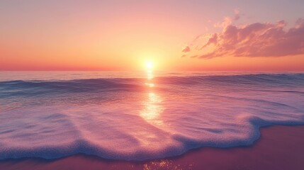 Fototapeta premium Serene sunset over tranquil ocean waves and sandy beach