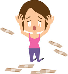 ギャンブルに負けて泣いている女性のイメージイラスト
