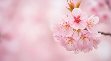 Obraz premium Blooming Cherry Blossom Branch with Delicate Pink Flowers in Springtime