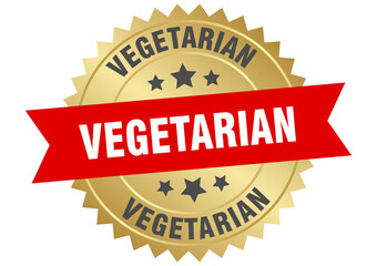 vegetarian. vegetarian round red and gold label isolated on transparent background
