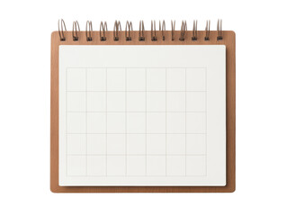 Blank calendar notebook with spiral binding on wooden base on a transparent background, cut out
