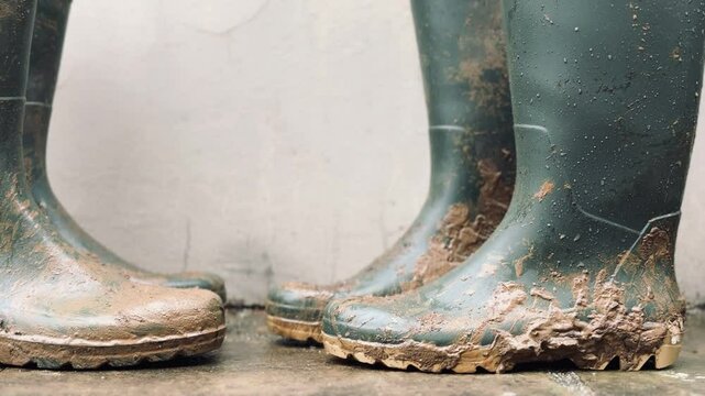 Dirty Farm Boots: Muddy Workwear After a Long Day on the Field.