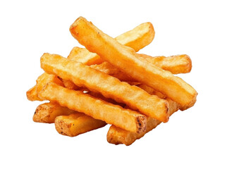 Freshly cooked golden french fries served in a casual setting on a transparent background, cut out