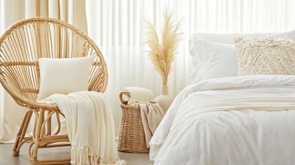 Relaxing home decor ideas bohemian style bedroom and living room neutral tones cozy atmosphere aesthetic view
