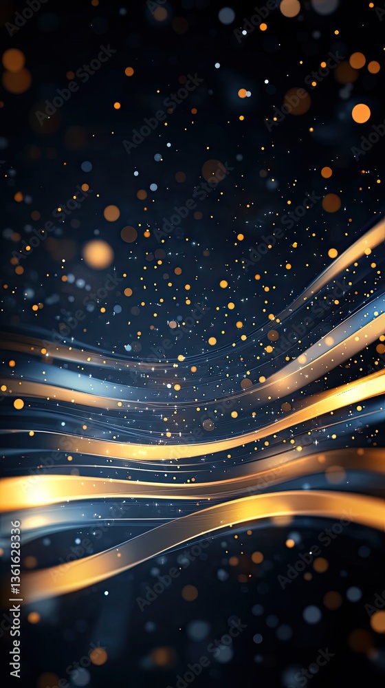 Wall mural glowing blue and orange lights form a digital wave pattern made of dots, creating an abstract backgr