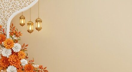 Celebrating Ramadan with Lanterns Flowers and Geometric Islamic Design